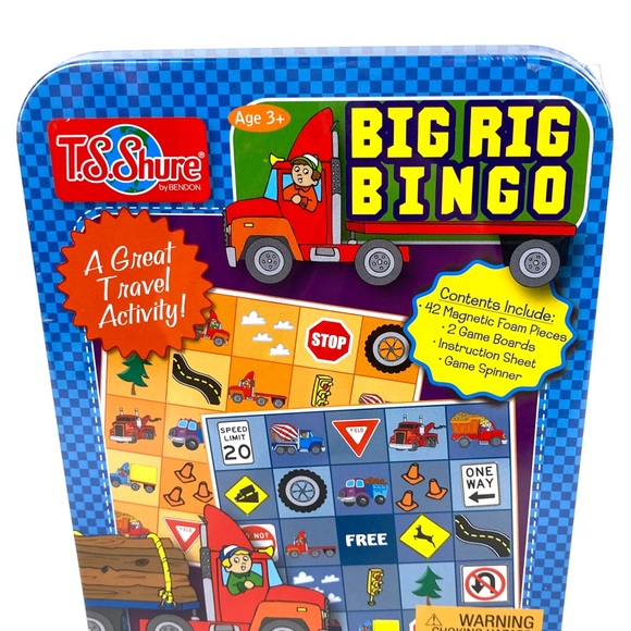 Big Rig Bingo Magnetic Travel Game Tin Storage Case Car Trip Activity TS Shure - Picture 5 of 10